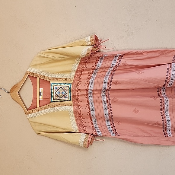 EGYPT Kaftan Maxi Dress XL Nightgown Batik Embroidered Egyptian Loungewear - Picture 14 of 15